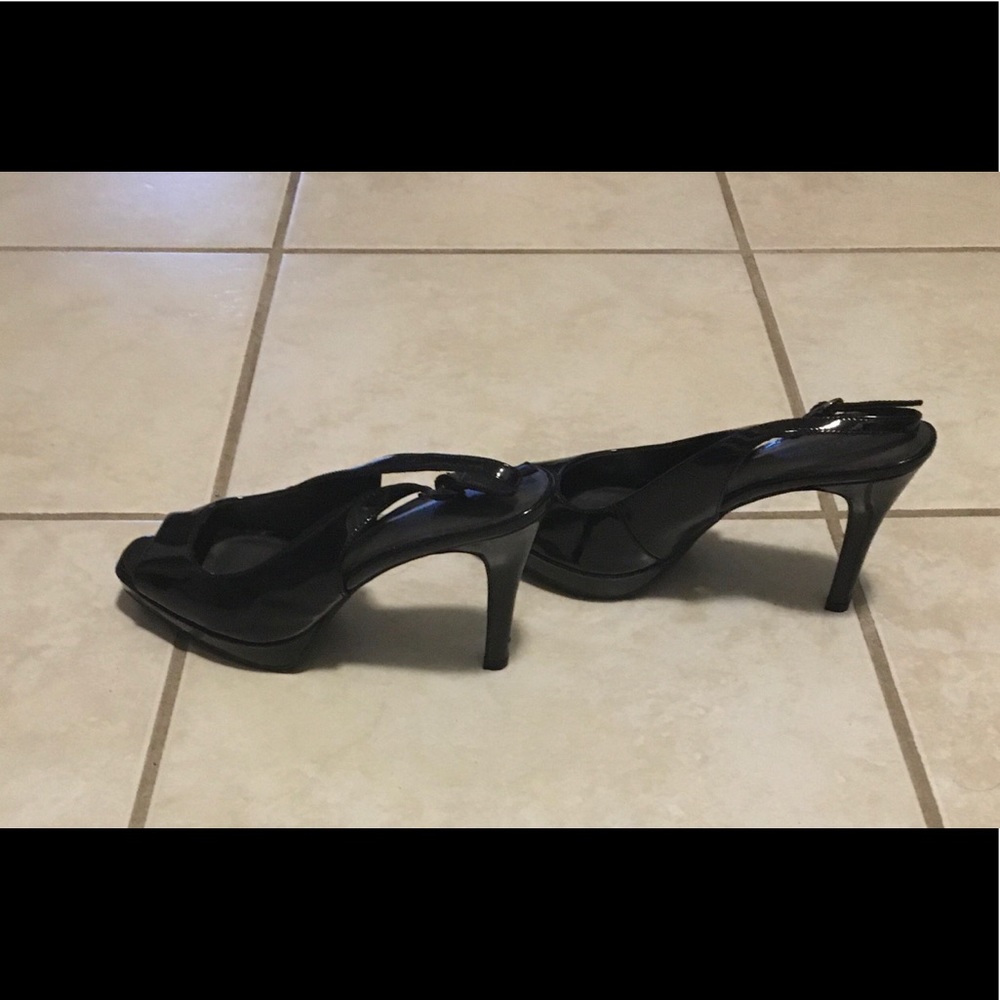 Black faux leather heels